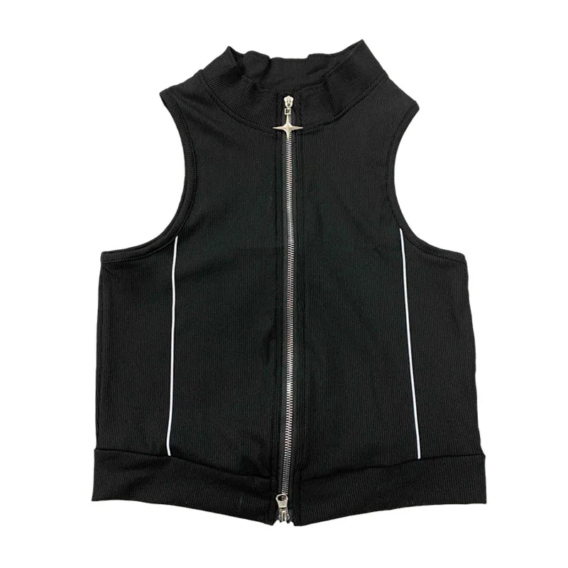 2026 Women's Fashion New Arrival Tops Street Style Harajuku Instagram-Inspired Summer Zipper Cardigan Tank Top Gothic Y2K Appare