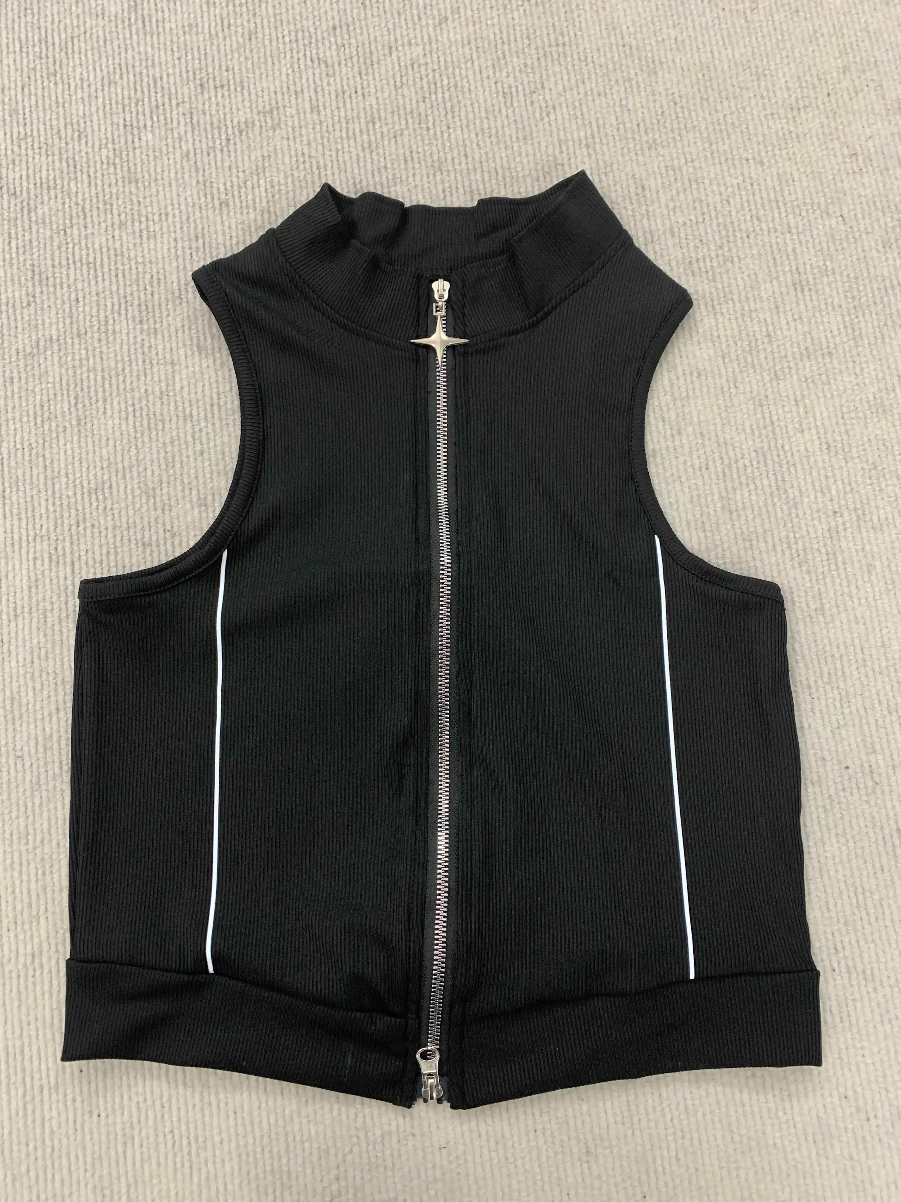 2026 Women's Fashion New Arrival Tops Street Style Harajuku Instagram-Inspired Summer Zipper Cardigan Tank Top Gothic Y2K Appare