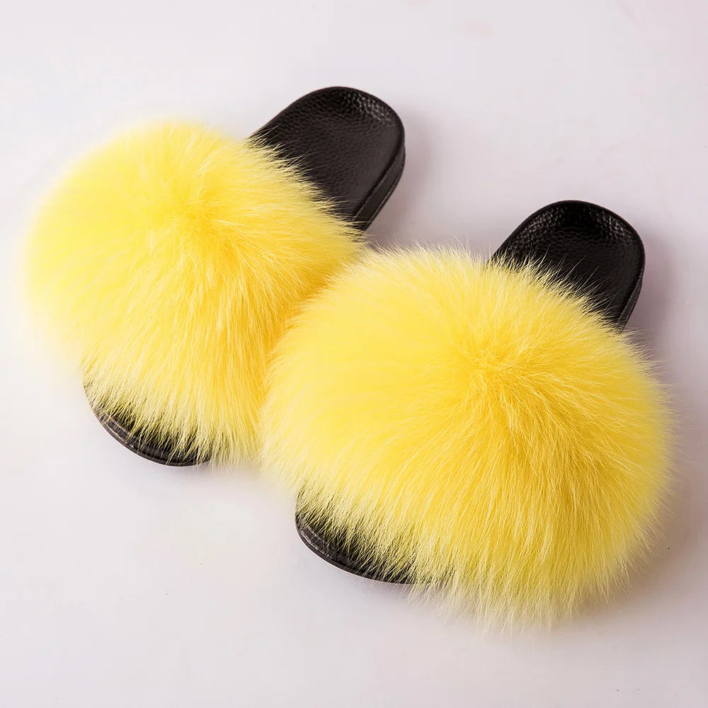 MPPM Real Fox Fur Slides for Women Luxury Designer Sandals On Summer Furry Slippers Flip Flops Shoes Plus Size Shoes