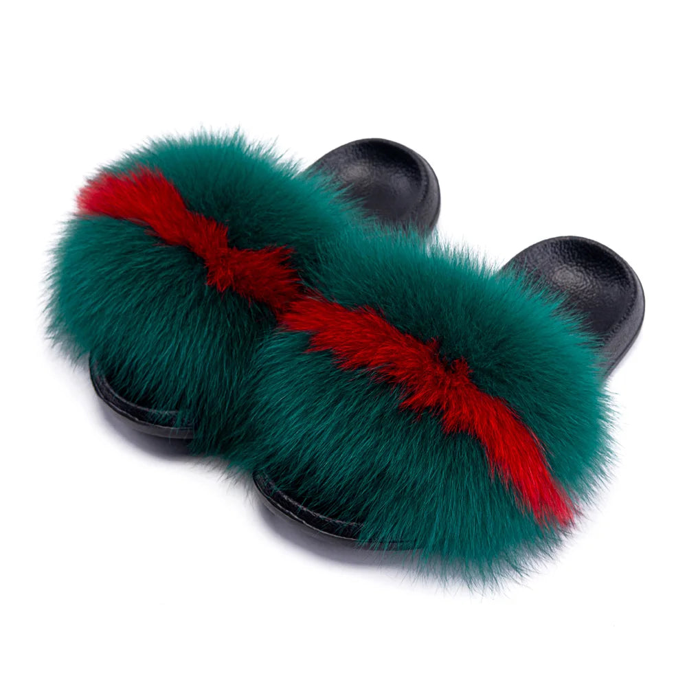 MPPM Real Fox Fur Slides for Women Luxury Designer Sandals On Summer Furry Slippers Flip Flops Shoes Plus Size Shoes