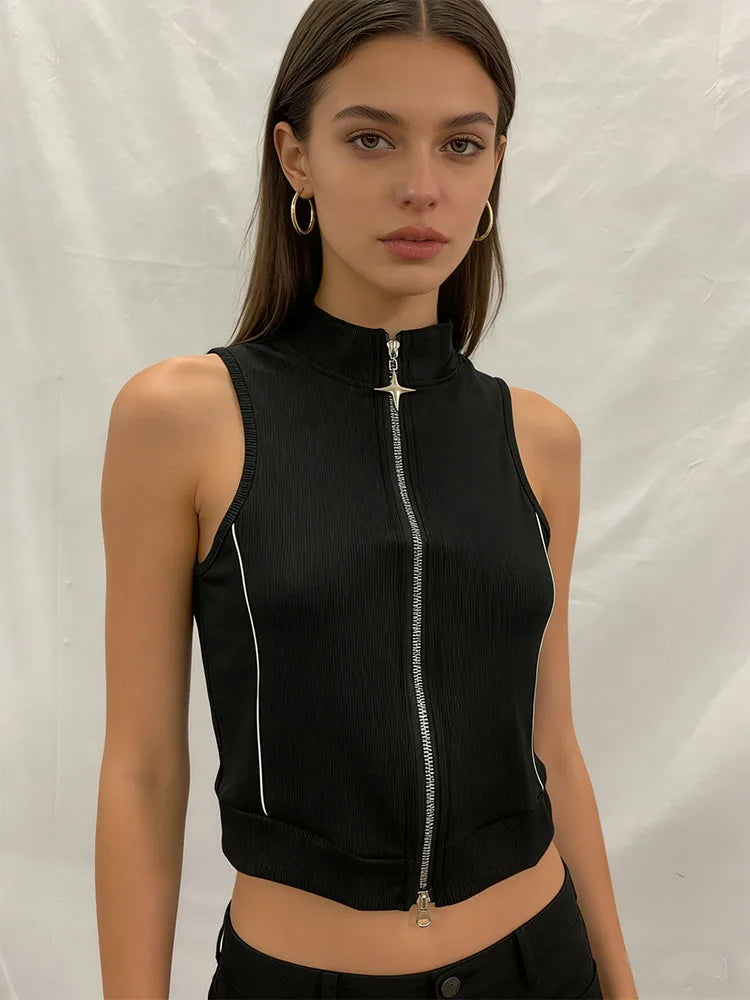 2026 Women's Fashion New Arrival Tops Street Style Harajuku Instagram-Inspired Summer Zipper Cardigan Tank Top Gothic Y2K Appare